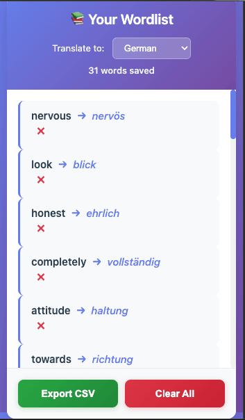 Vocabulary list